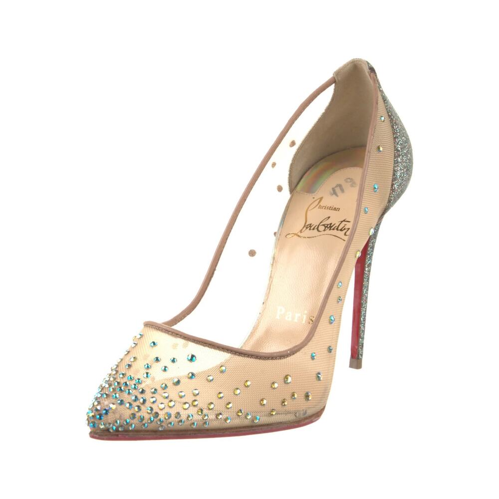 Christian Louboutin Follies crystal silver glitter mesh pumps